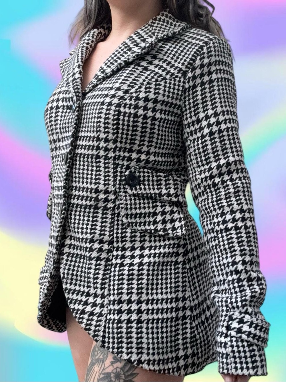 vtg y2k houndstooth conductor coat - candie’s, sz md, can fit sm